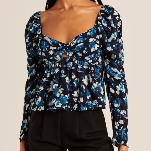 NWT Abercrombie Long Sleeve Sheer Twist Front Top - Picture 3 of 7